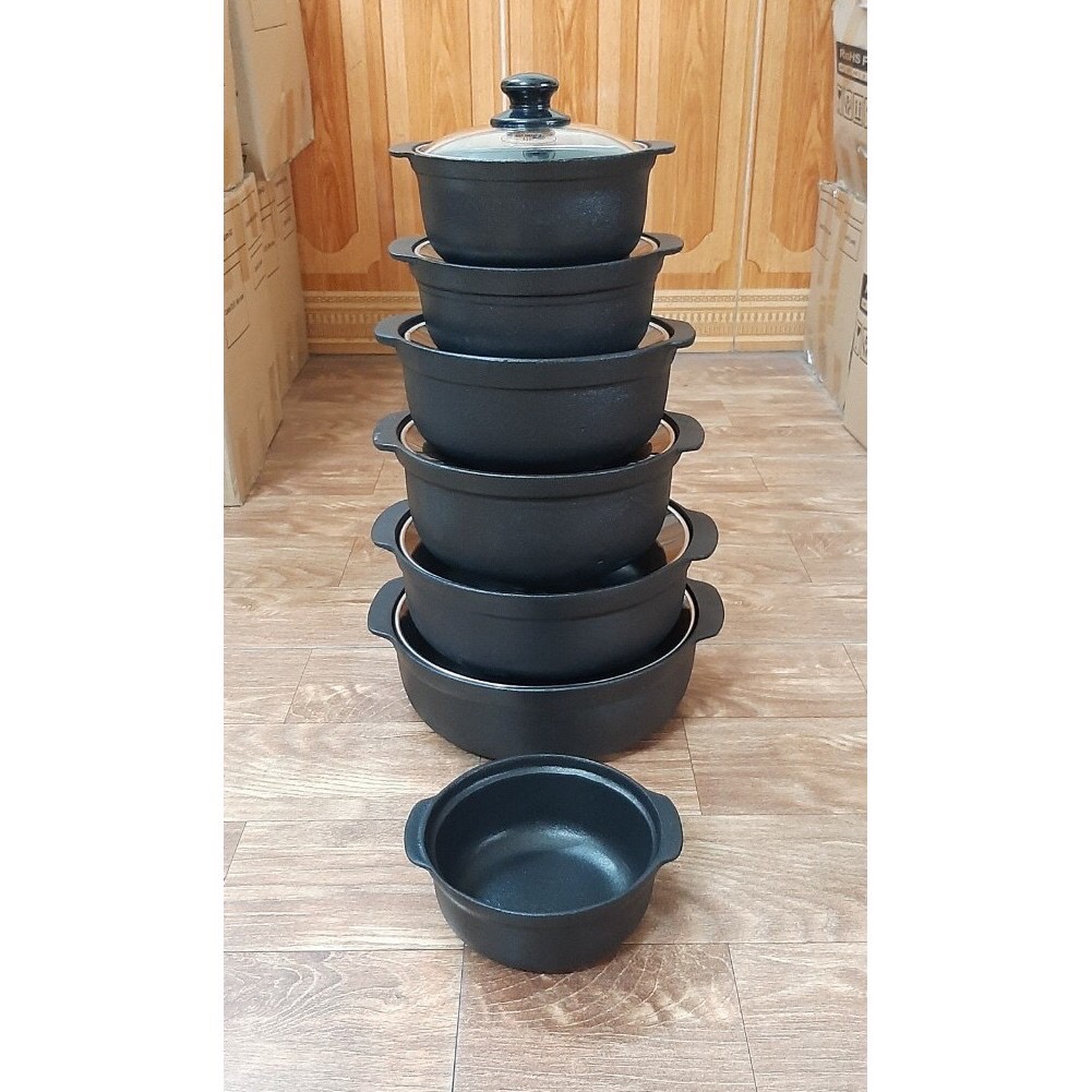 Nồi gang kho thịt cá, nấu lẩu chống dính size 15cm đến 27cm