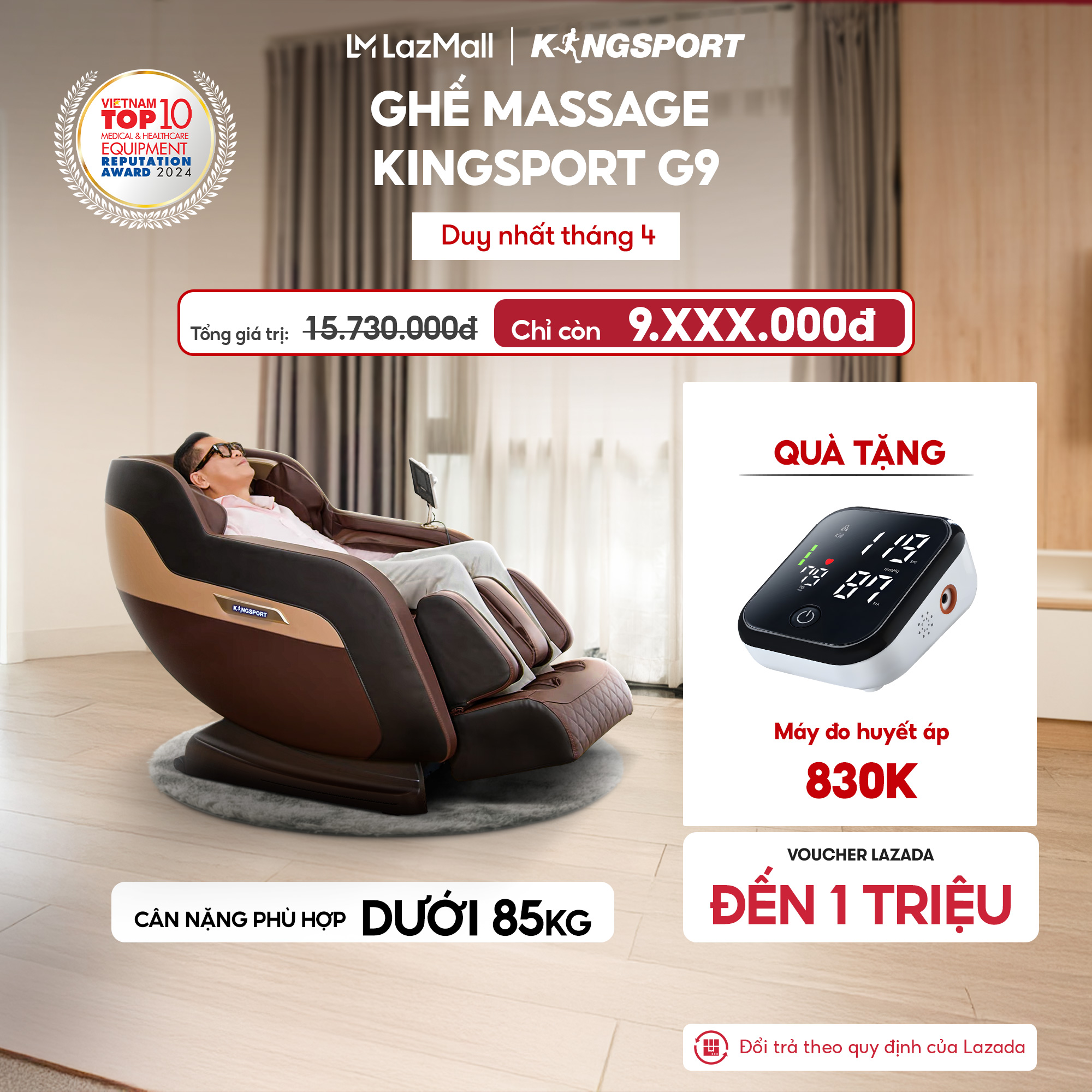 [Miễn phí lắp đặt] Ghế massage toàn thân KINGSPORT G9 công nghệ làm ấm Warmtech, 5 bài tập massage tự động thiết lập sẵn