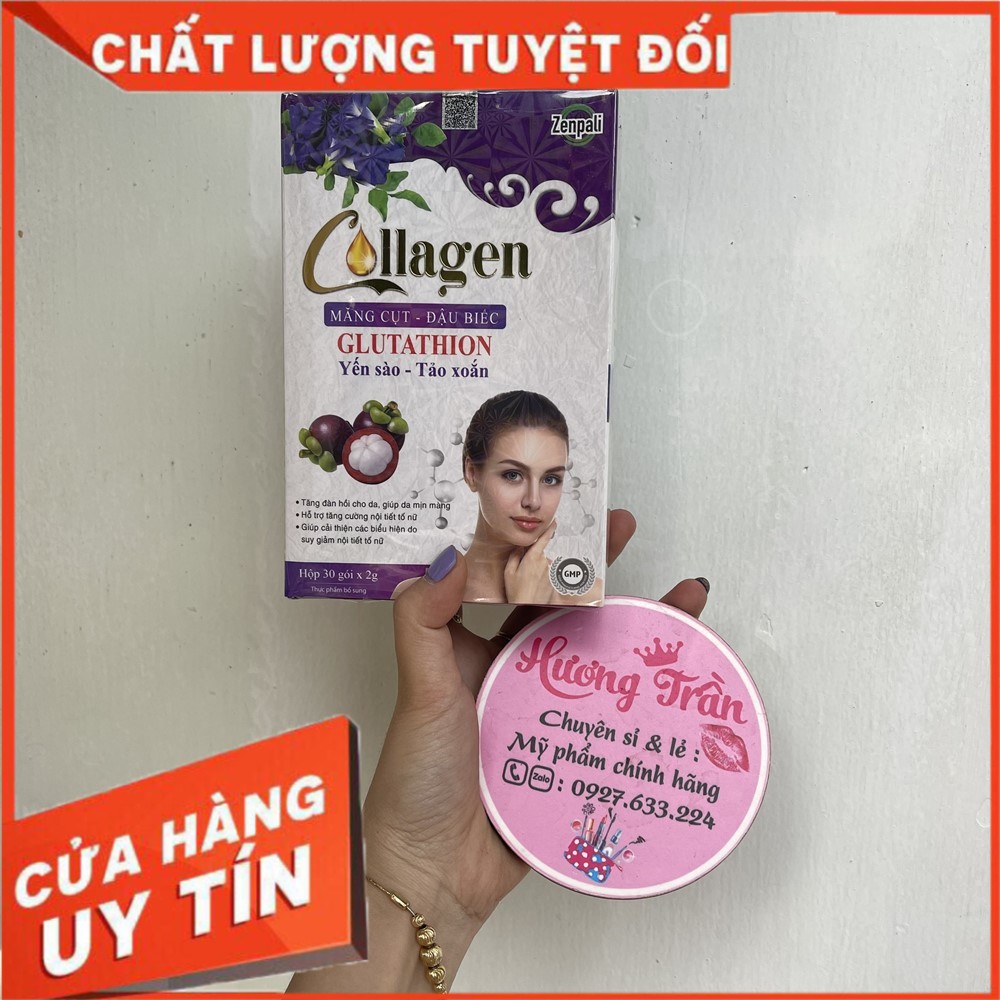 Collagen măng cụt đậu biếc zenpali 1 hộp 30 gói - măng cụt đậu biếc chính hãng nước uống đẹp da bổ sung collagen dạng nước, uống trắng da, mờ thâm, nám mcdb01