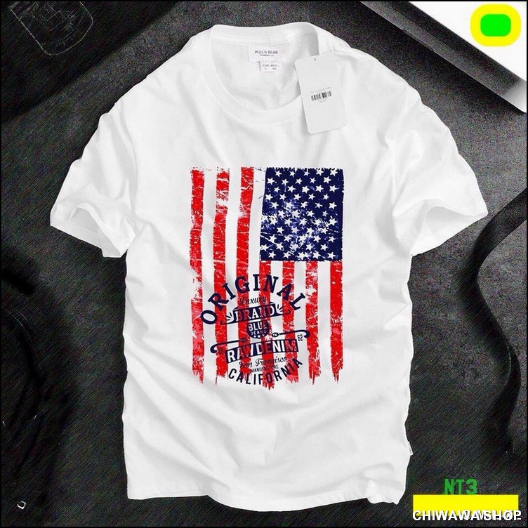 [HCM]Áo thun nam ngắn tay - áo thun nữ cổ tròn ngắn tay màu trắng cờ USA form đẹp Size S-M-L-XL từ Chiwawa House 12