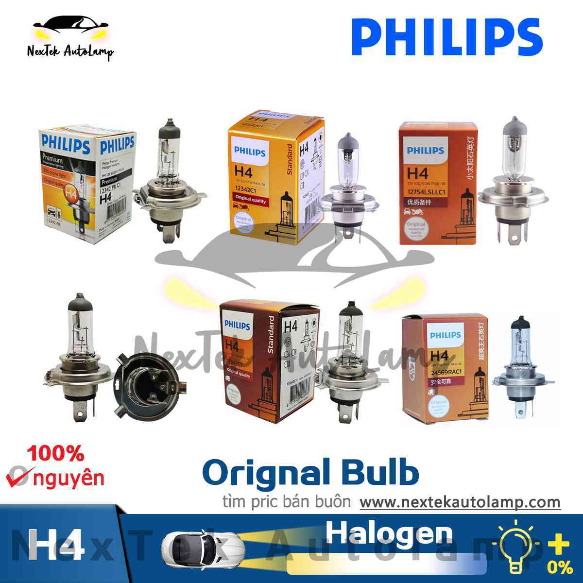 Philips H4 Đèn Sương Mù ô Tô Halogen 12V 24V 60/55W 70/75W 100/90W 130/100W Đèn Pha Bóng đèn (1 bóng đèn)