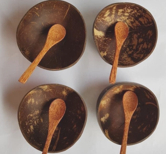 Bộ Bát Gáo Dừa + Muỗng Gỗ Dừa dùng để ăn ngũ cốc sữa chua hoa quả thương hiệu Gạch Đỏ