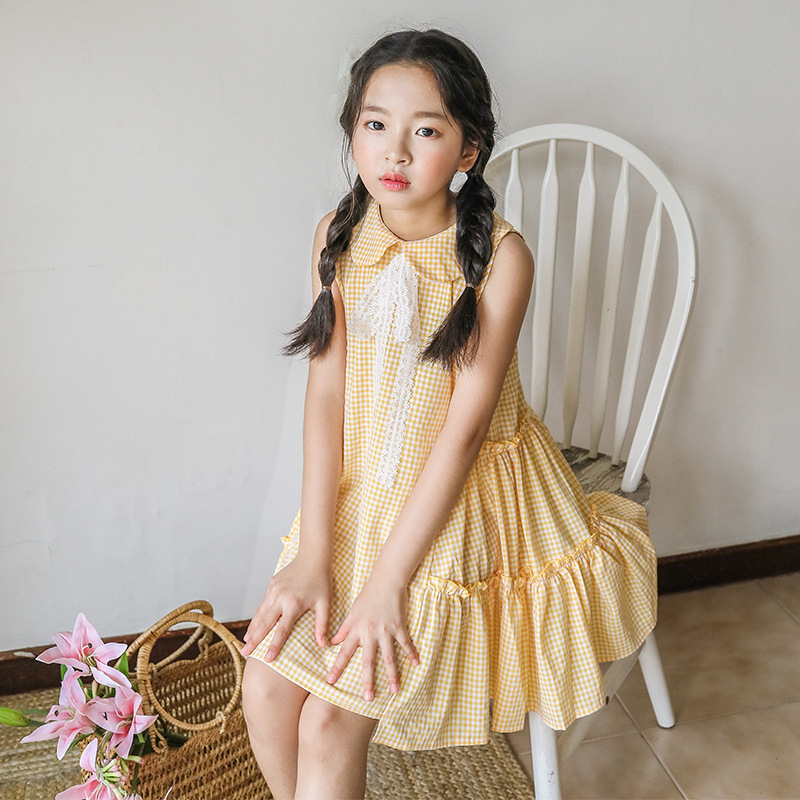 Váy kẻ caro vàng cho bé gái Sophia V28