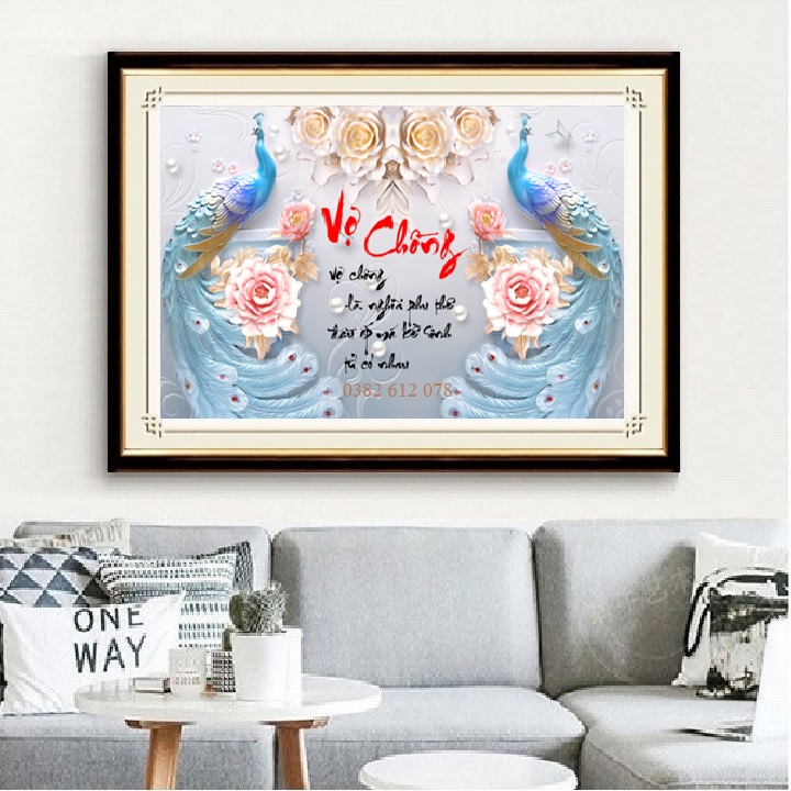 Tranh đính đá Vợ chồng | Chim công
