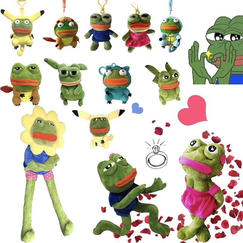Ếch xanh pepe lai picachu Đồ chơi nhồi bông hình ếch Pepe cho bé Creative Pepe Sad Frog Stuffed Anim