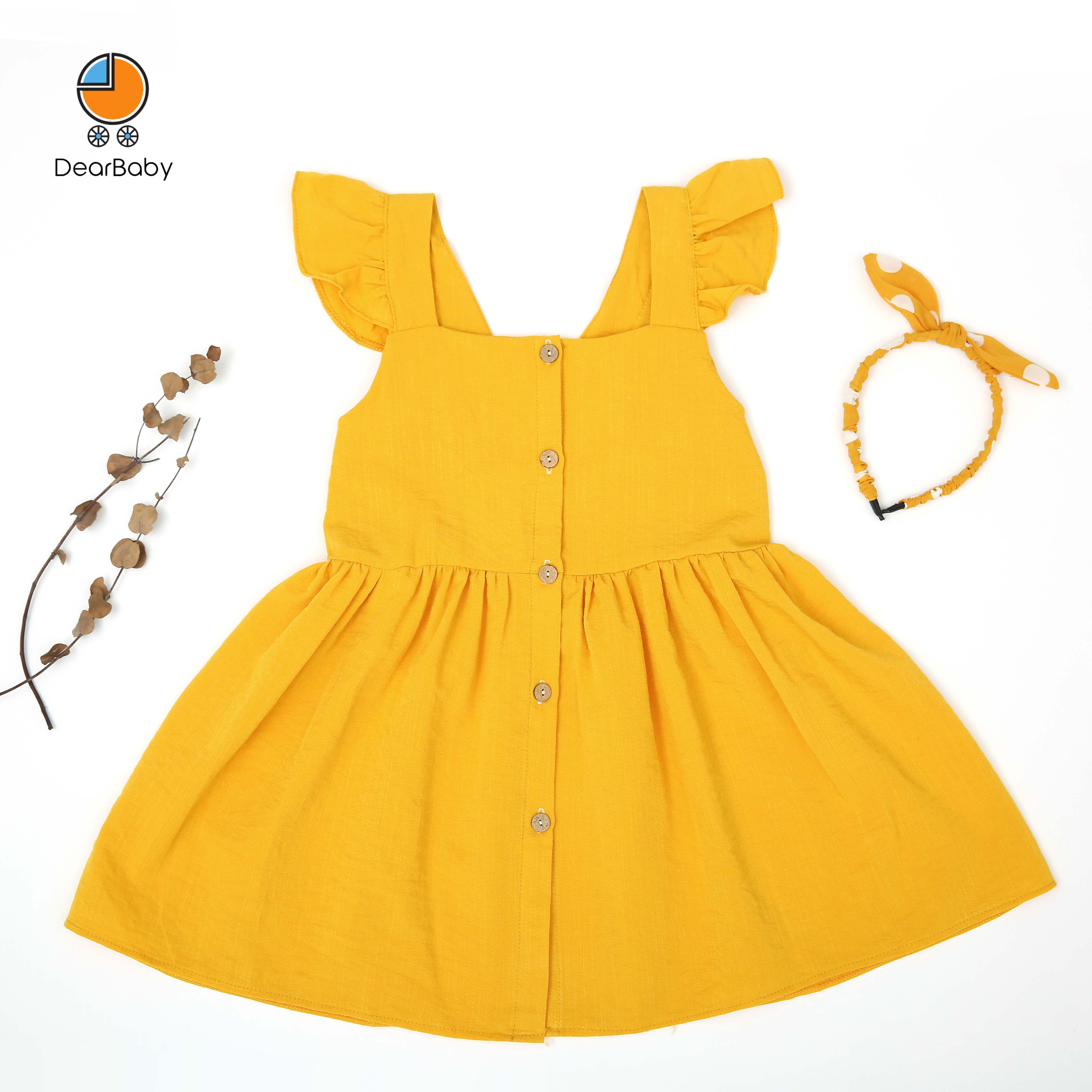 Đầm trẻ em đũi tay cánh tiên vàng dearbaby d-04