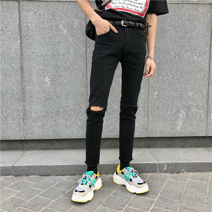 [HCM]Quần Jean Nam Body Phong cách hàn quốc - Rách gối xả lai - jean dày co giãn tốt