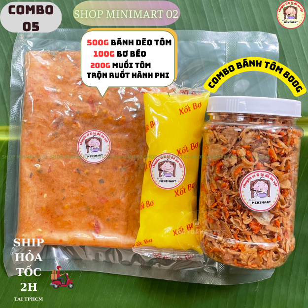 Combo 250G Bánh Tráng Phơi Sương -250G Bánh Tráng Tôm Dẽo - 200G Muối Tôm Hành Phi - 300G bơ béo  - CB.C-02 - SHOP MINIMART 02