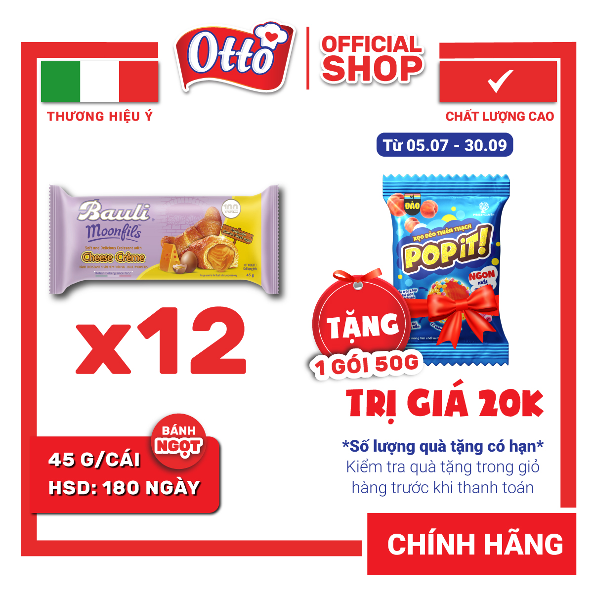 Combo 12 Bánh Sừng Bò Bauli Moonfils 45g | Bánh ăn sáng tiện lợi giàu dinh dưỡng | Bánh sừng trâu | Đồ ăn vặt