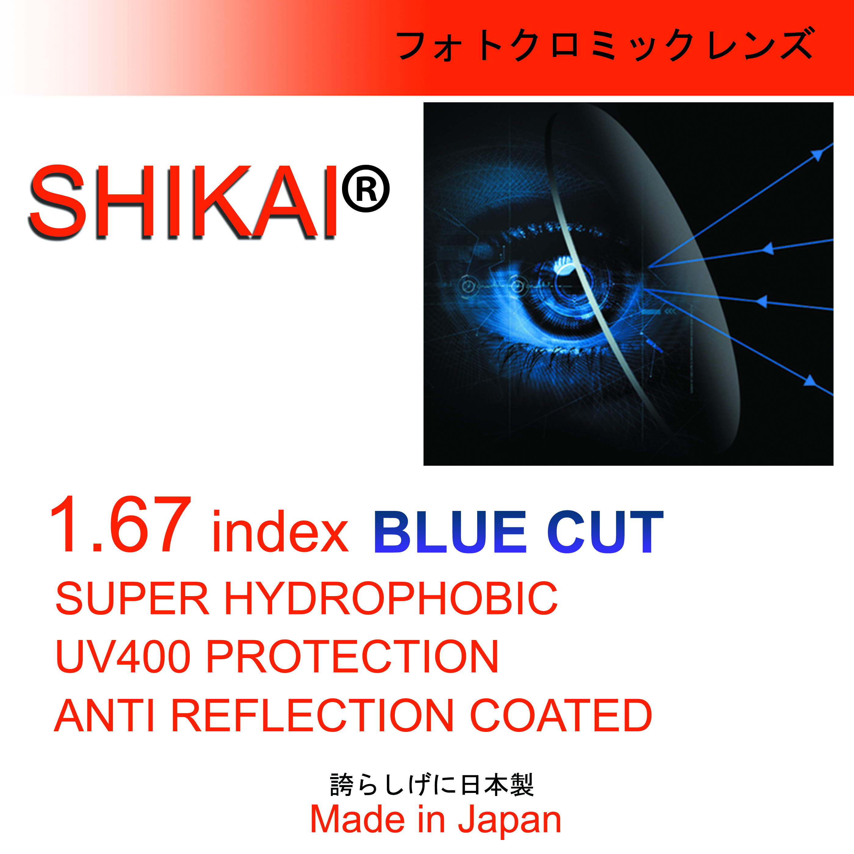 Tròng kính Shikai 1.67 Blue-cut, Nano [Có sẵn] [Chính hãng]