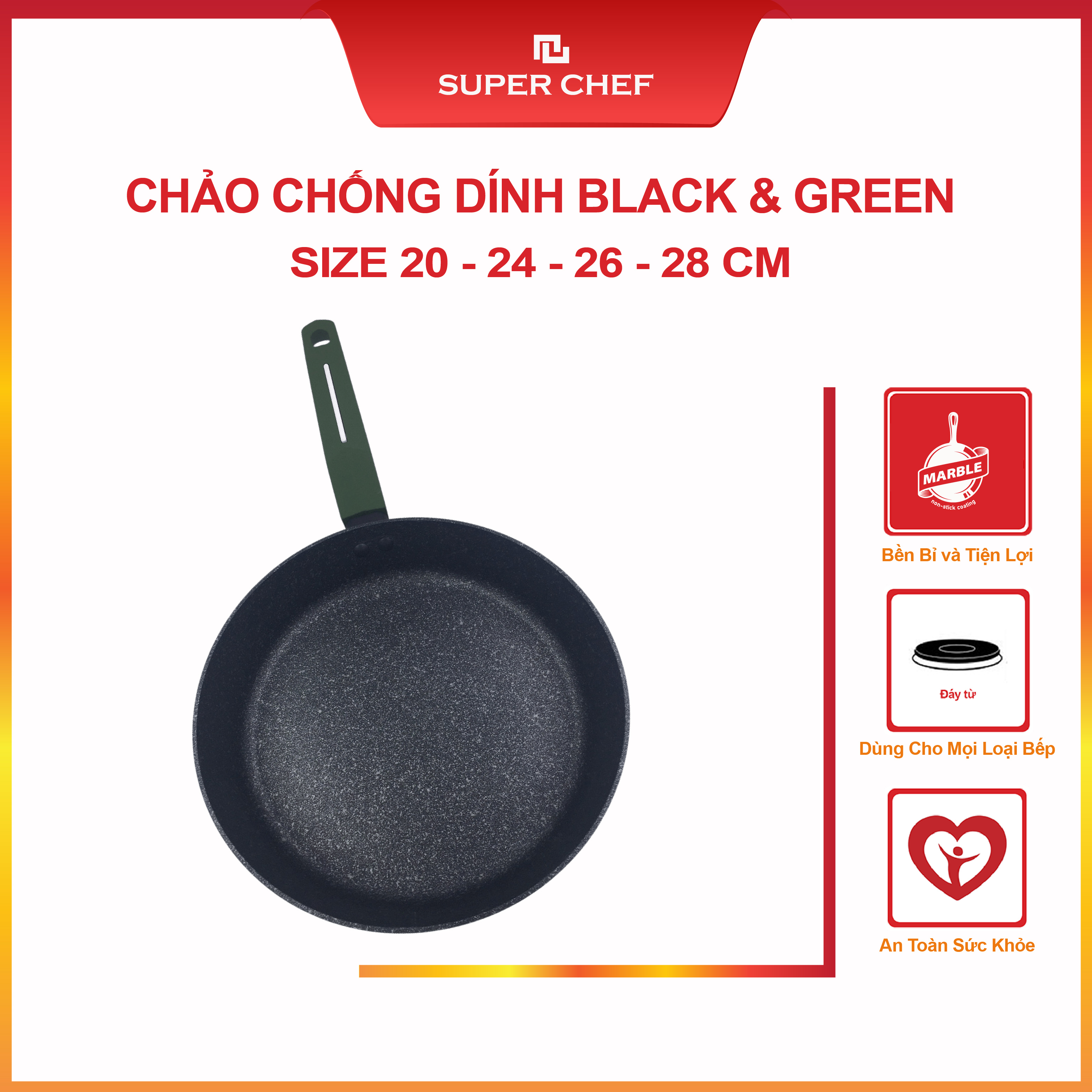 Chảo SUPER CHEF black & green hợp kim chống dính đáy từ