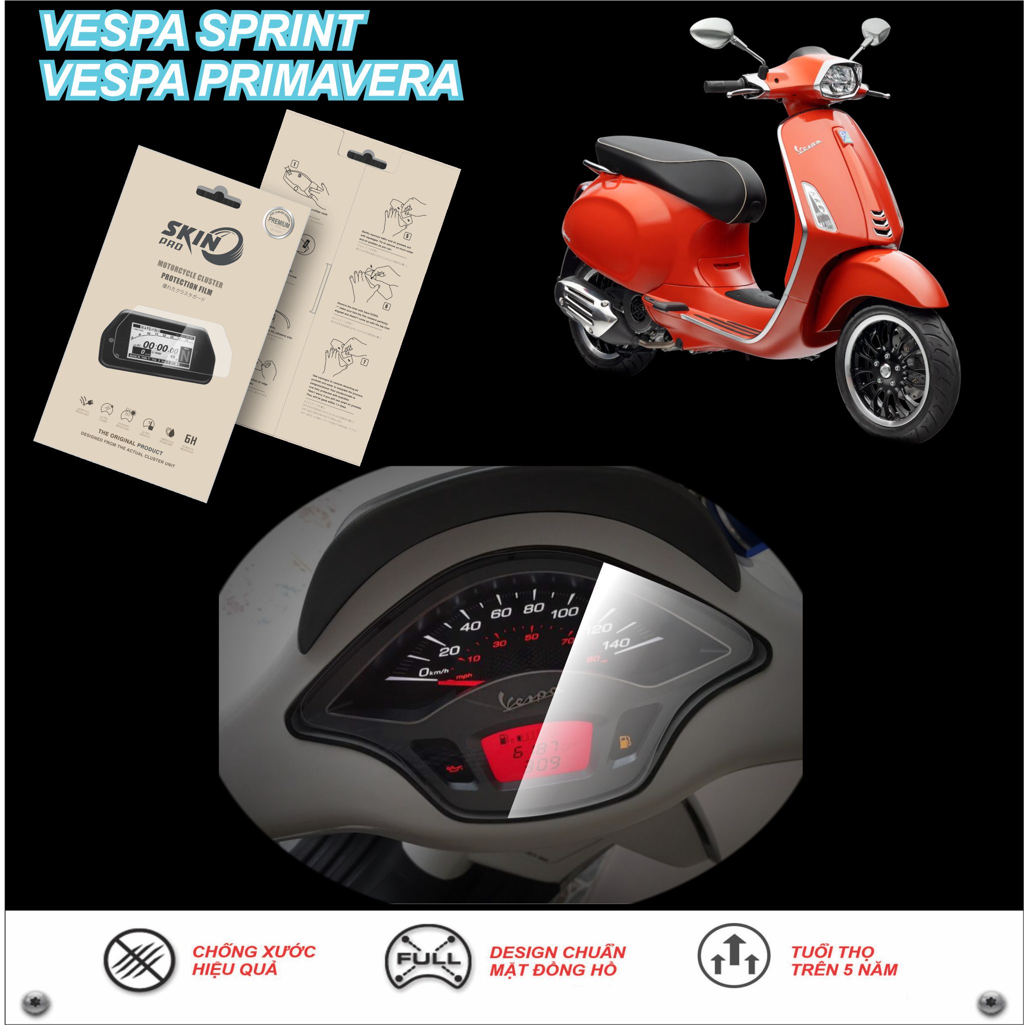 Miếng dán PPF bảo vệ mặt đồng hồ VESPA SPRINT PRIMAVERA - PIAGGIO VESPA PRIMAVERA