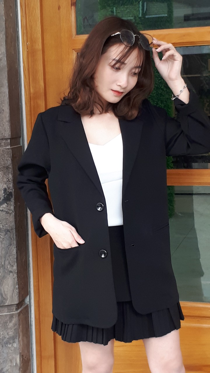 ÁO KHOÁC BLAZER NỮ MÀU ĐEN KIỂU DÁNG HÀN QUỐC 2 LỚP