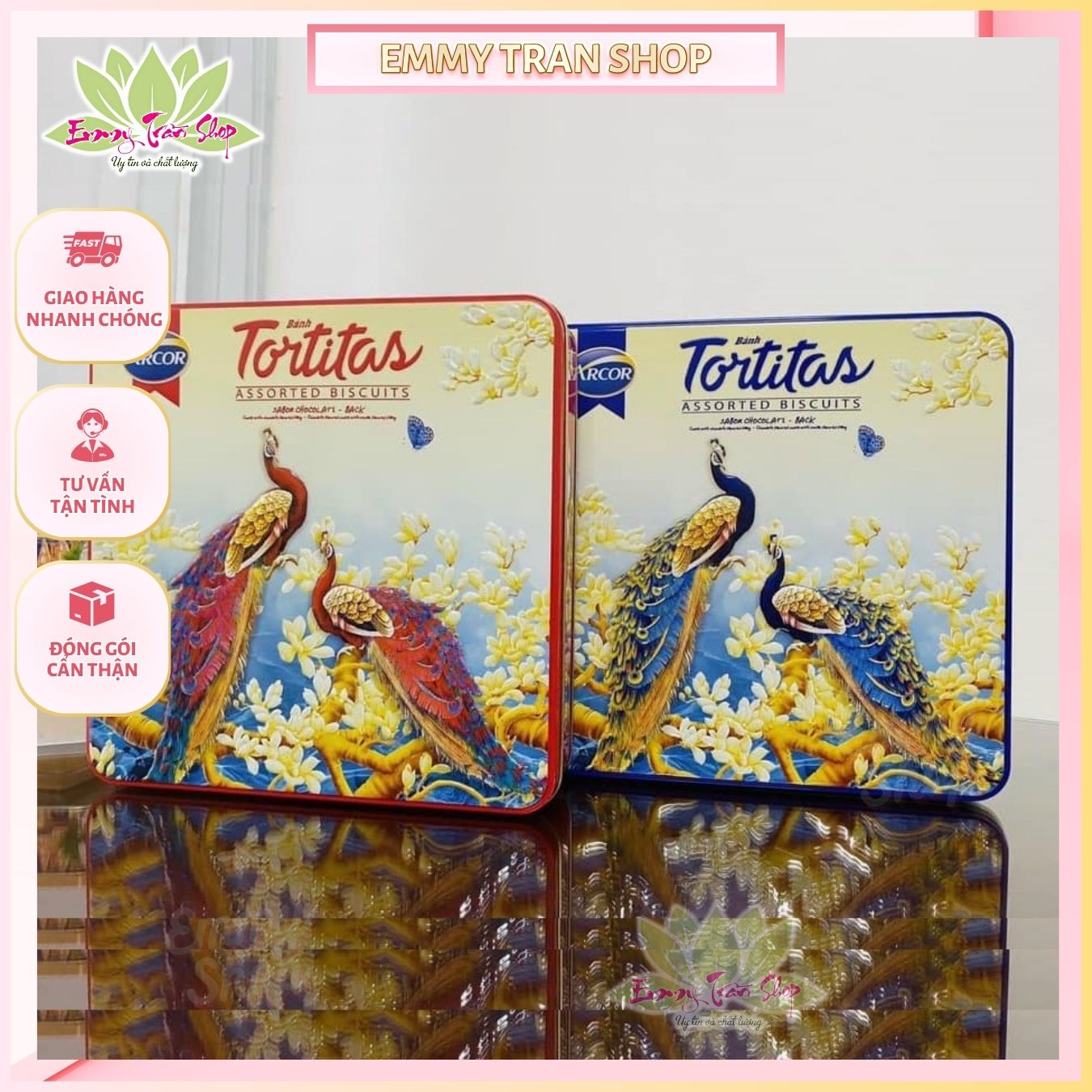 Bánh Quy Bơ Hộp Thiếc Nhập khẩu Arcor Tortitas Assorted Biscuits 415gr, Hình Con Công, bánh nhập khẩu Argentina
