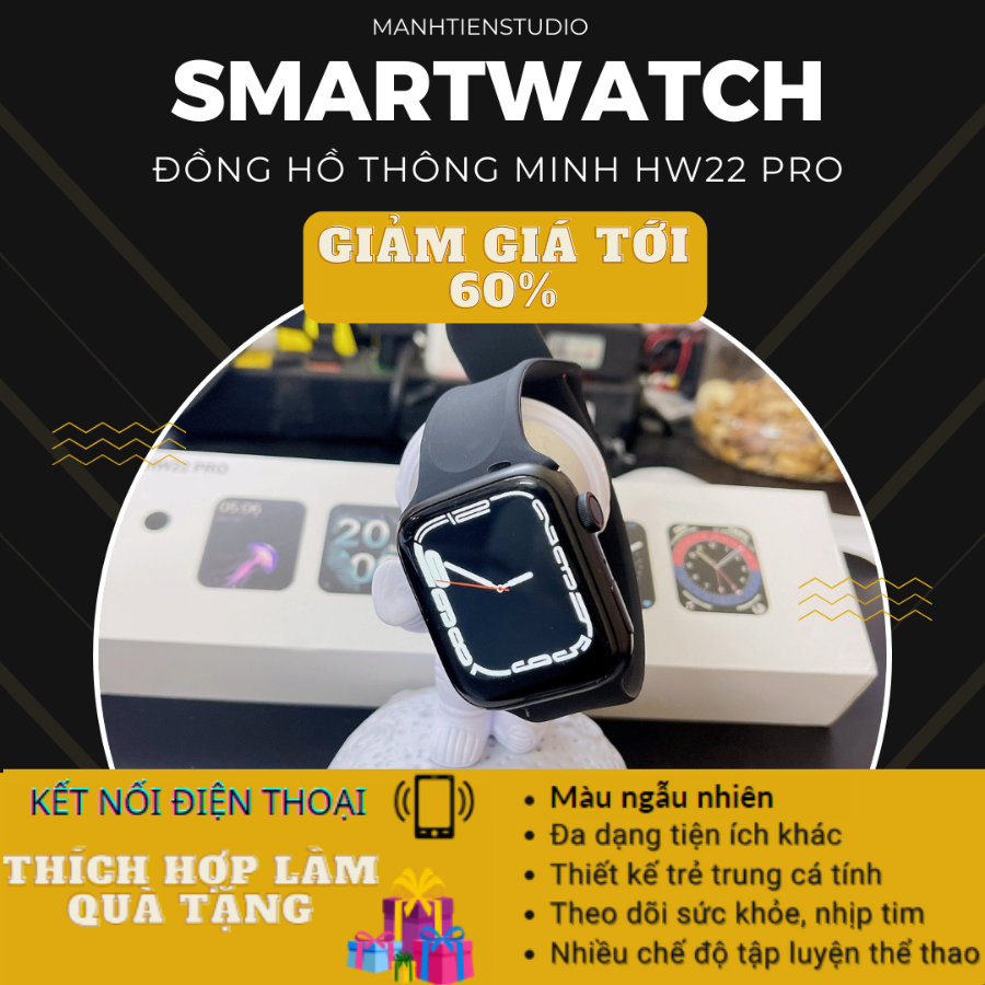 Đồng hồ thông minh HW22 Pro (Seri 6) - Kết nối NFC, Bluetooth, màn hình cảm ứng vuông 1.75 inch  - Công nghệ sạc không dây - Điều khiển qua ứng dụng RD Fit - Chống thấm nước chuẩn IP67