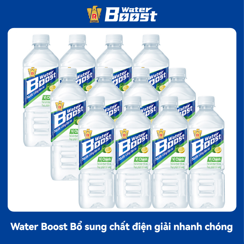 12 Chai Nước Giải Khát Water Boost Nước Uống Điện Giải Thể Thao Vị Chanh (555ml/chai)