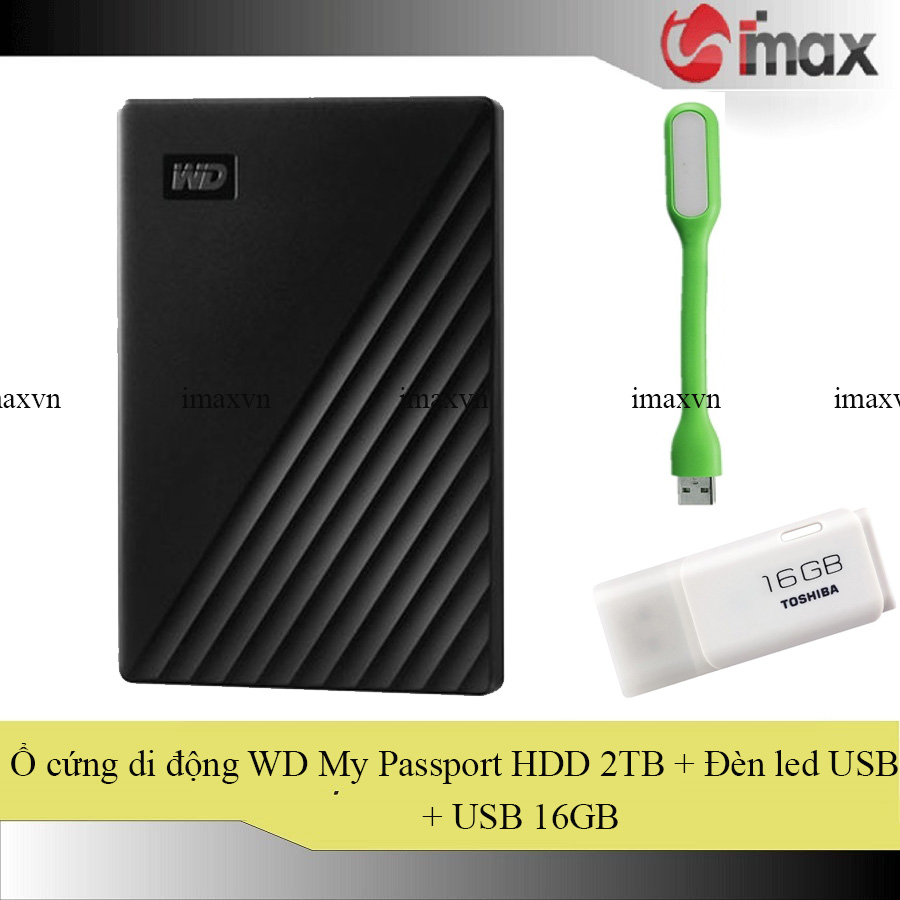  Ổ Cứng Di Động WD My Passport HDD 2TB + Đèn Led USB + USB 16GB 