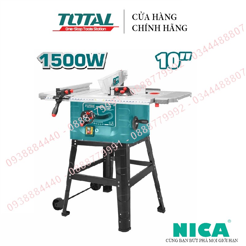 Máy cưa bàn 1500w total ts5152542 cs đầu vào: 1500w, tốc độ không tải: 4500rpm. kích thước lưỡi: 254mm * 16mm. khả năng cắt tối đa: 80mm và 55mm . kích thước bàn cắt chính: 725 x 490mm. siêu thị đồ nghề