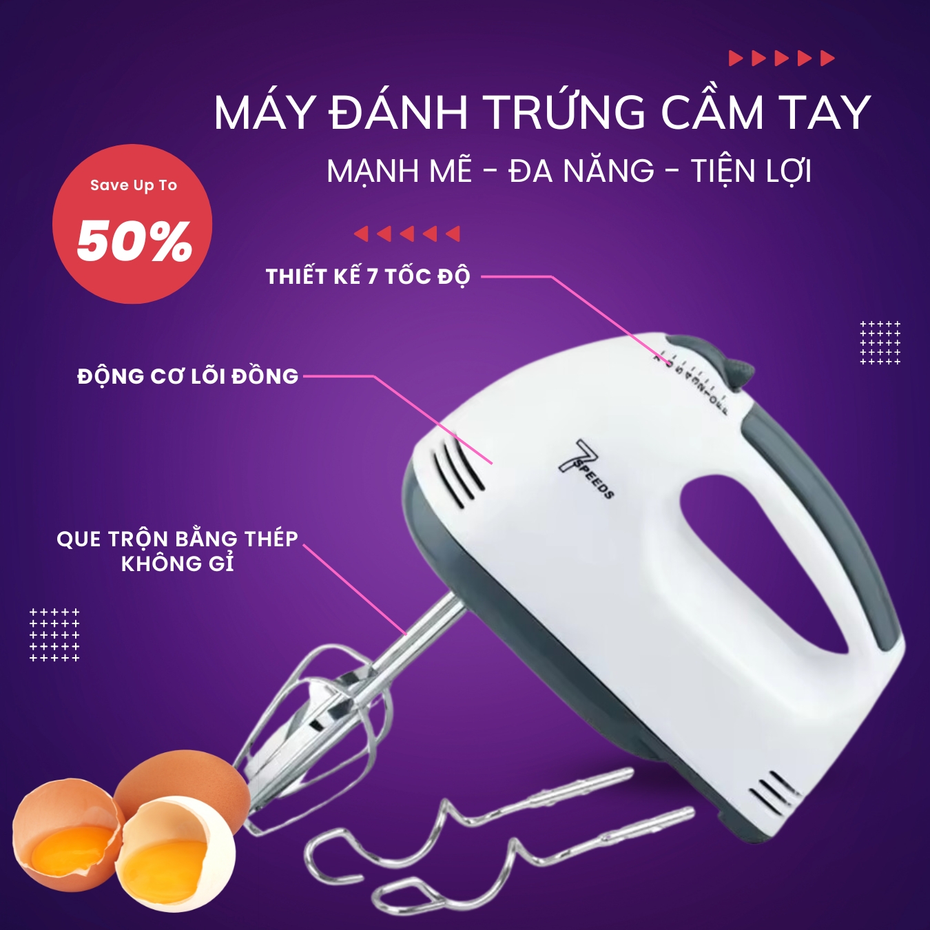 Máy Đánh Trứng Cầm Tay 260W 7 Tốc Độ - Máy Đánh Trứng Mini Hàng chính hãng Scarlett - Bảo hành 3 tháng