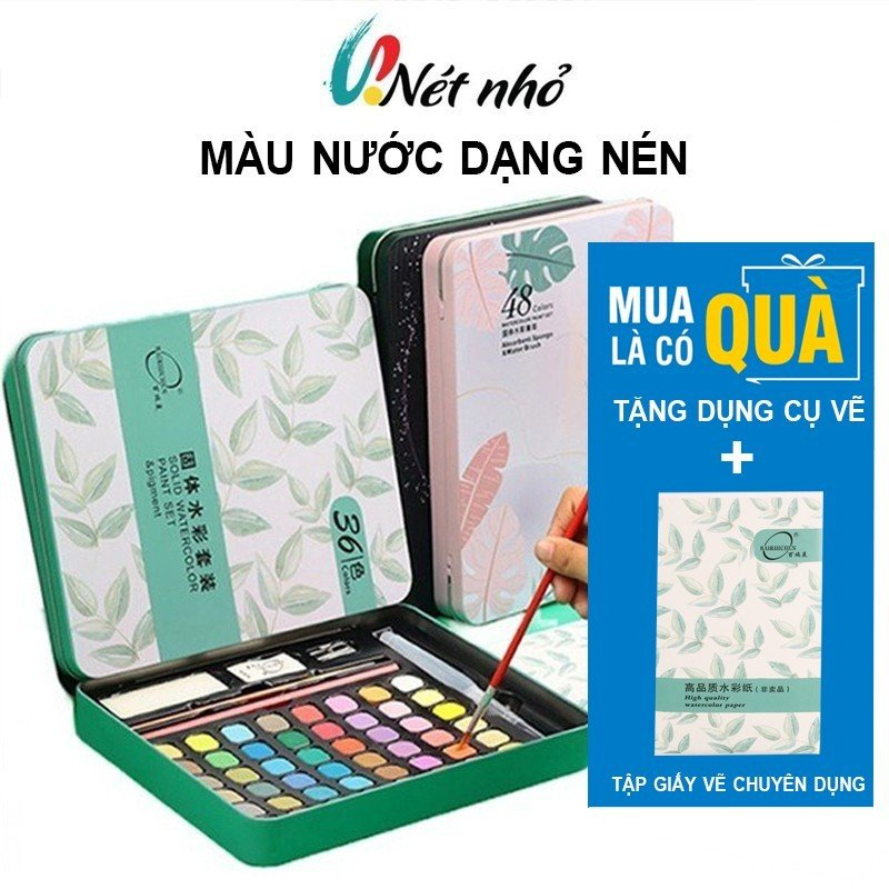 Bộ màu nước dạng nén 36/48 màu kèm bút và phụ kiện , màu nước solid water color 36,48 màu