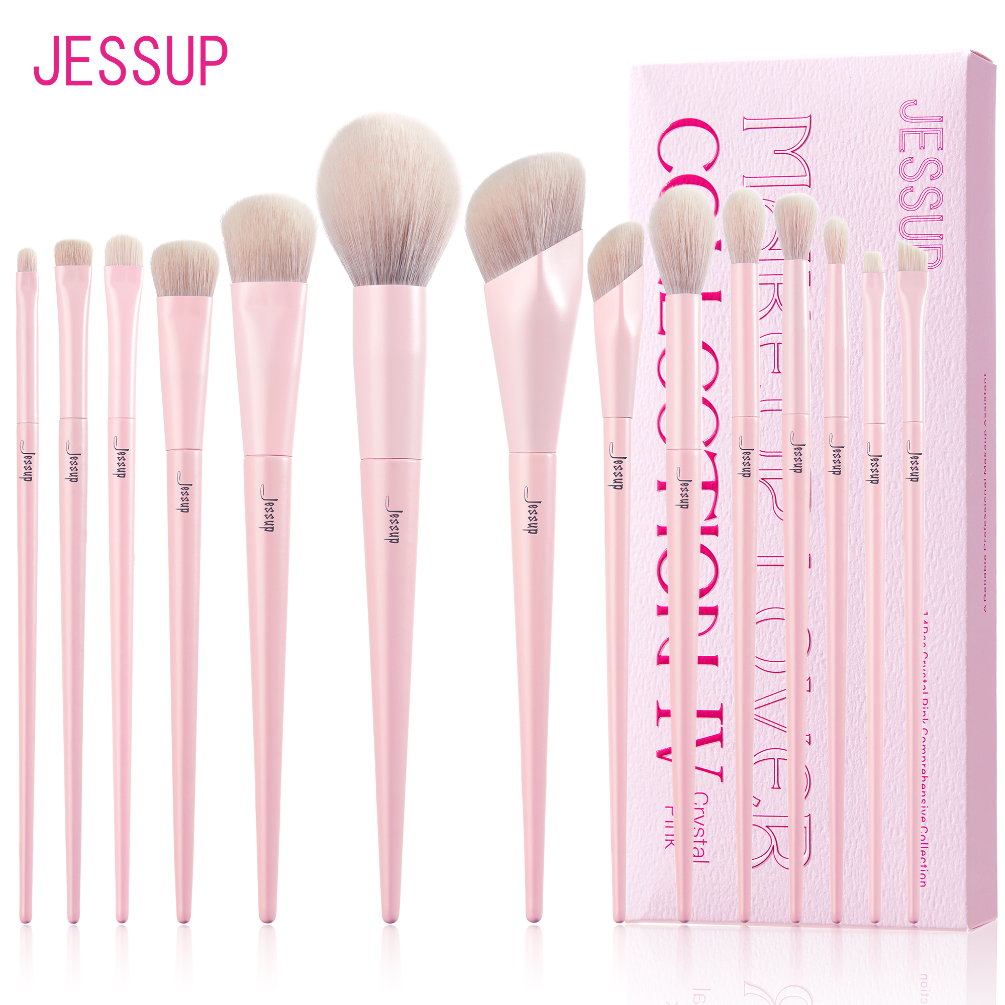 Jessup Hồng Bộ Cọ Trang Điểm 14 Chiếc Cọ Trang Điểm Cao Cấp Thuần Chay Nền Đen Phối Phấn Mắt Lót Bột Pha Trộn Bàn Chải, T495