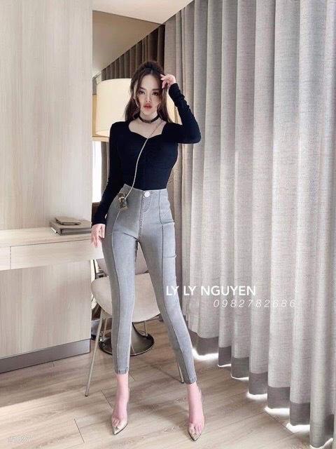 Sỉ quần bò giấy 1 cúc gân giữa cạp cao tôn dáng