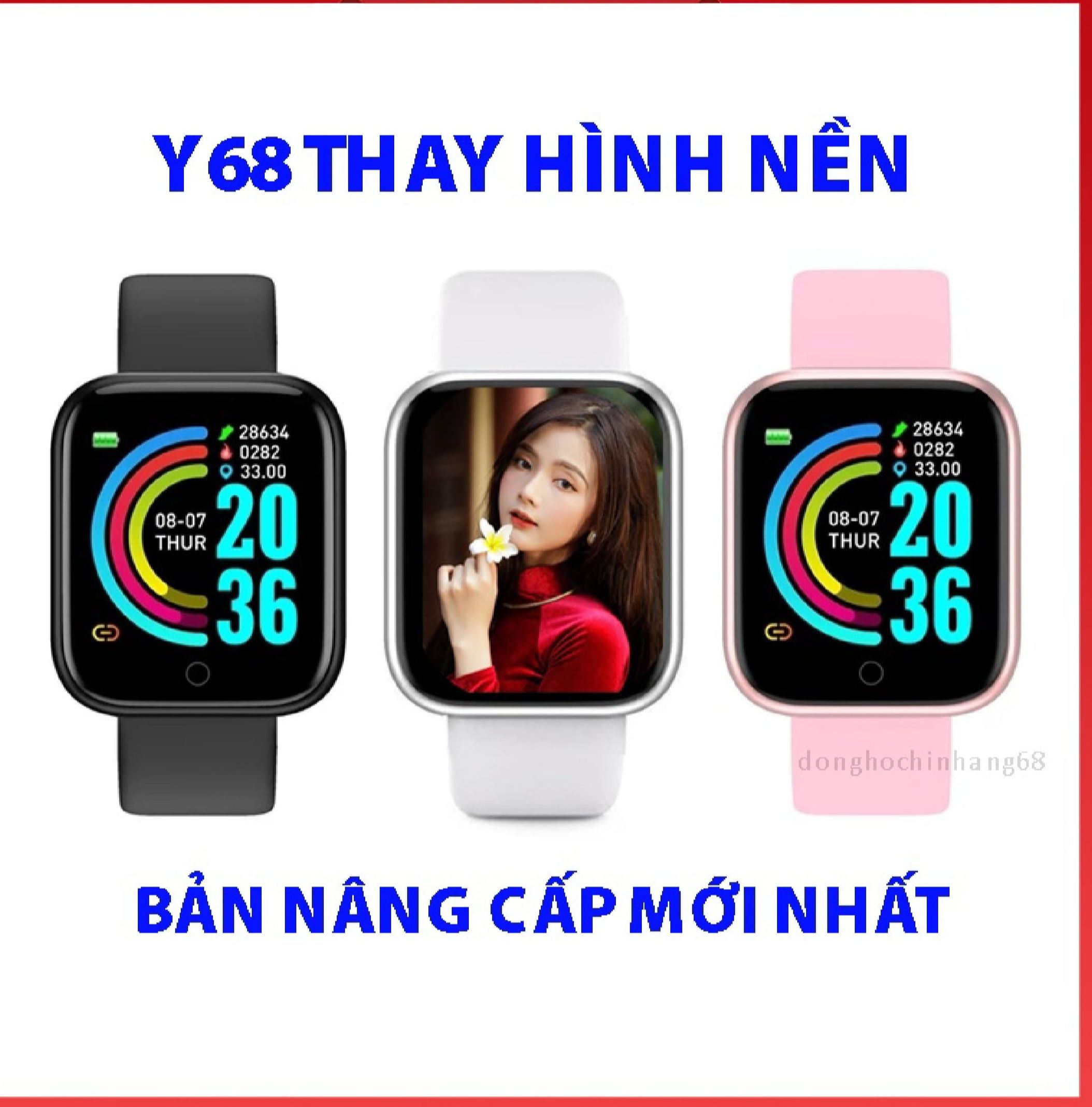 Đồng hồ thông minh Y68, chống nước, theo dõi sức khỏe, nhận thông báo tin nhăn, messenger - Kết nối Bluetooth