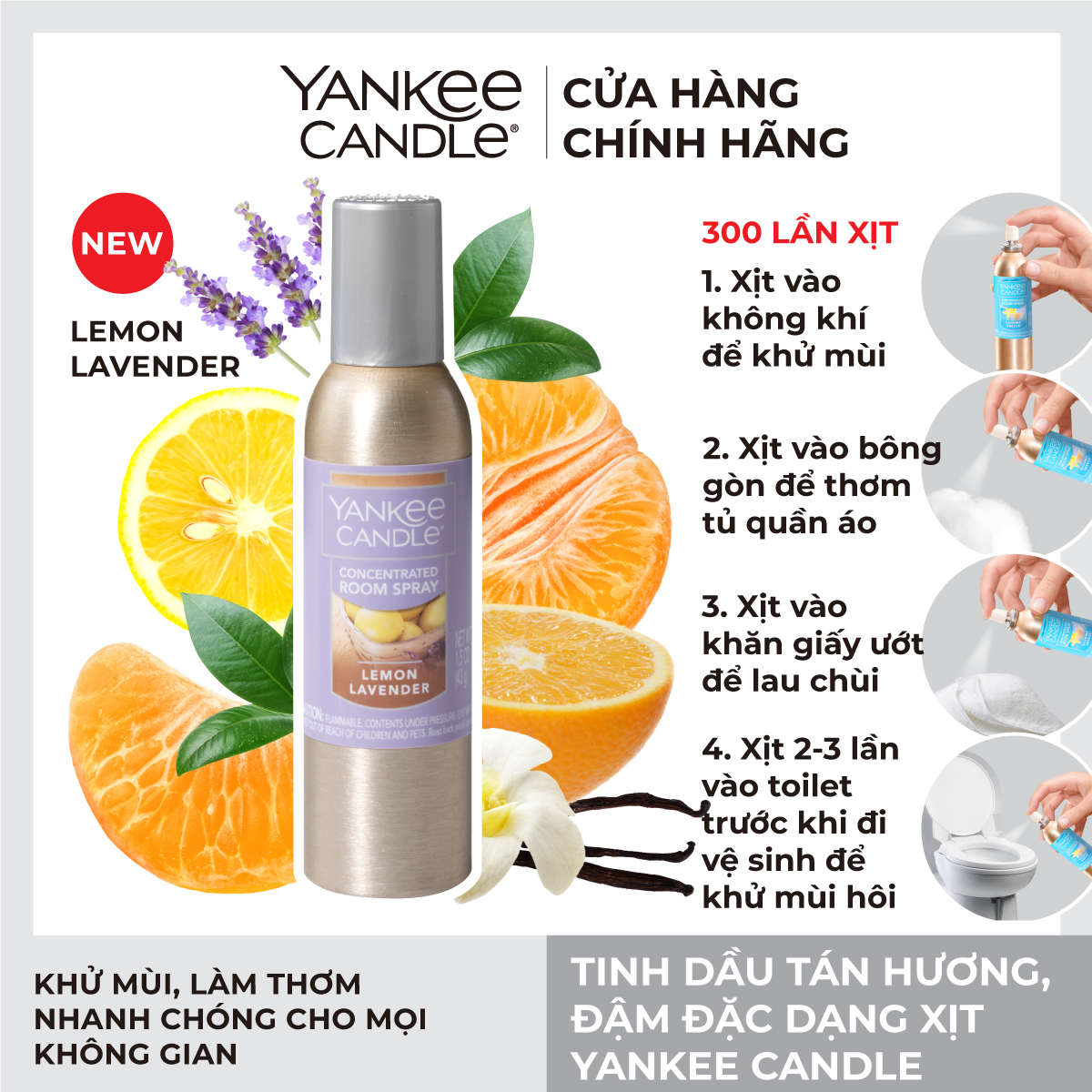 Tinh dầu tán hương đậm đặc, dạng xịt Yankee Candle - Lemon Lavender