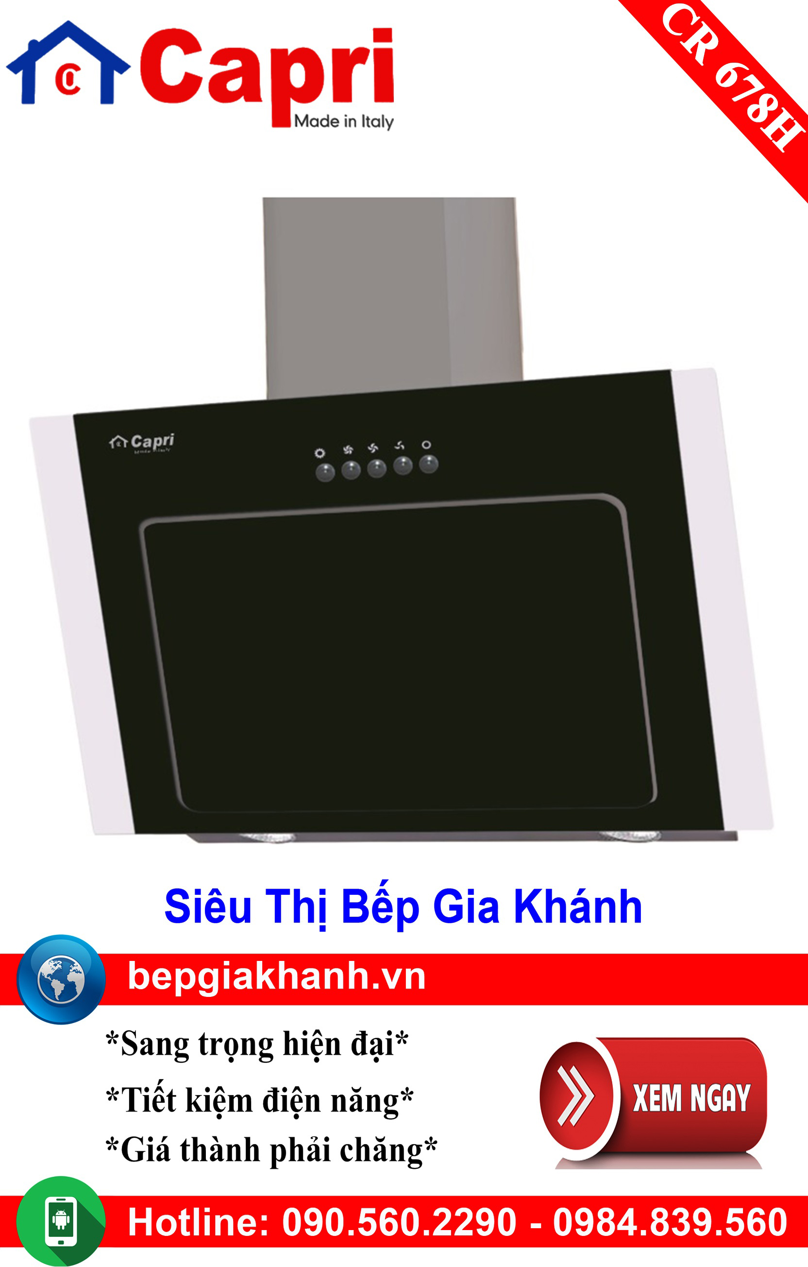 [HCM]Máy hút mùi dạng kính vát 70cm Capri CR 678H, máy hút mùi nhà bếp, máy hút mùi bếp, máy hút mùi kính cong, máy hút mùi canzy, máy hút mùi mini, máy hút mùi âm trần, máy hút mùi electrolux, may hut mui