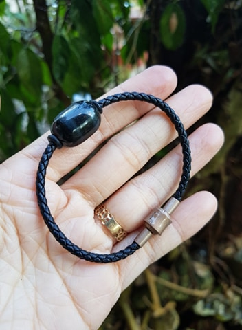 Vòng Tay Dây Da Lu Thống Đá Mắt Hổ Xanh Đen