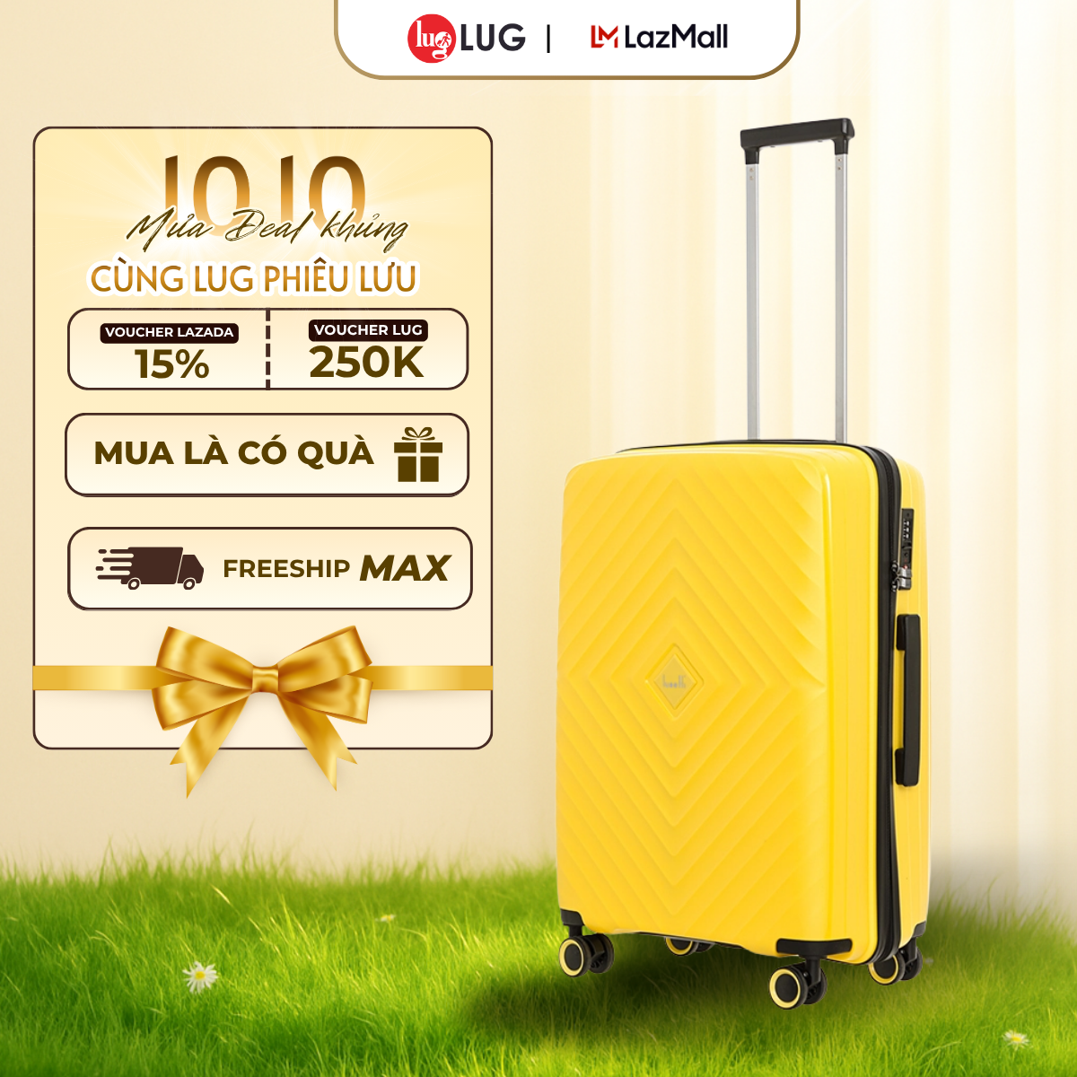 Vali Kéo Du Lịch LUG Azure Lusetti S20/S24/S28 LS1159 Nhựa PP Chống Bể Vỡ, Khóa TSA An Ninh Quốc Tế