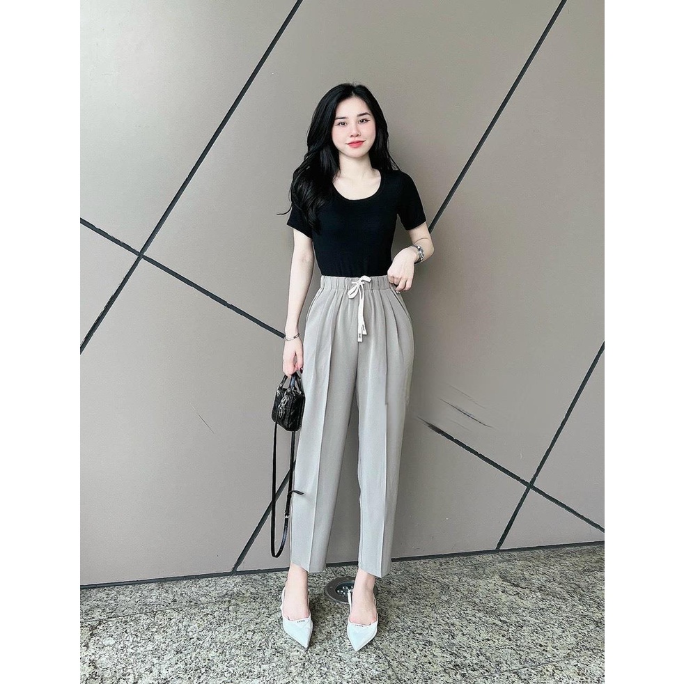 Quần baggy nữ lưng cao cạp chun chất vải ruby cao cấp, Quần tây công sở phối dây rút siêu xinh mã BM37