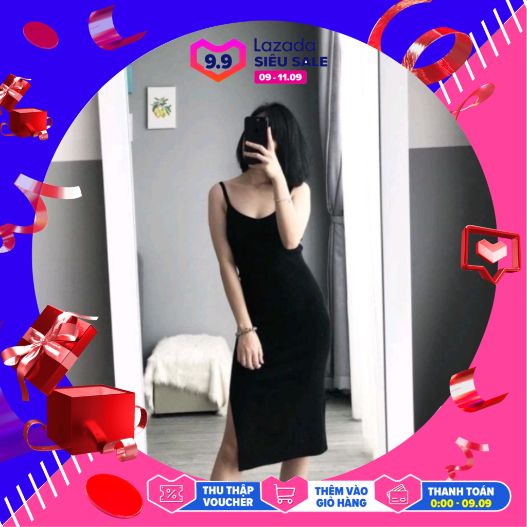 ĐẦM NỮ - ĐẦM BODY HAI DÂY - VÁY 2 DÂY XẺ TÀ THUN GÂN VNXK