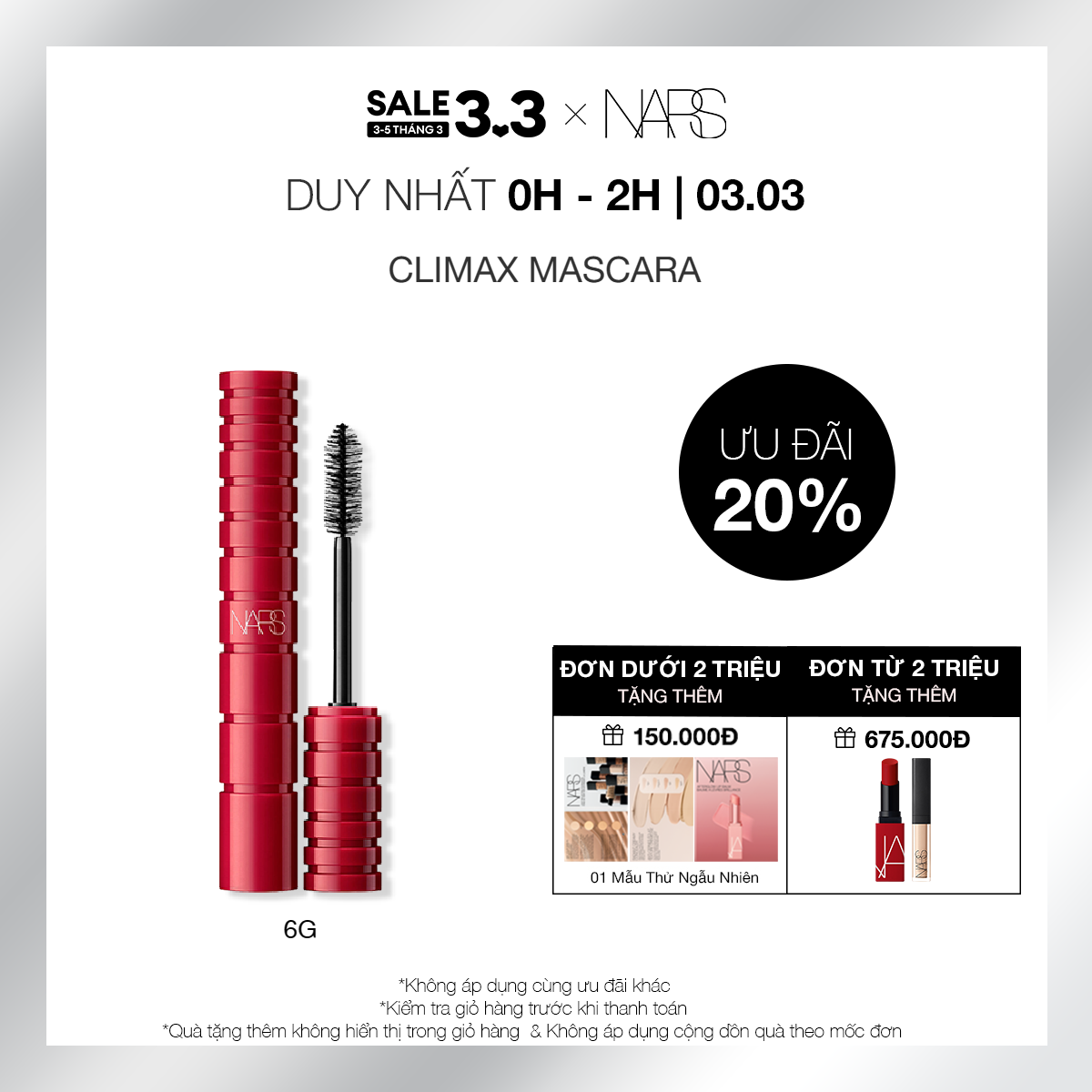 [0H-2H 03.03 | ƯU ĐÃI 20% + QUÀ ĐẾN 675K] Mascara NARS Climax Mascara 6g