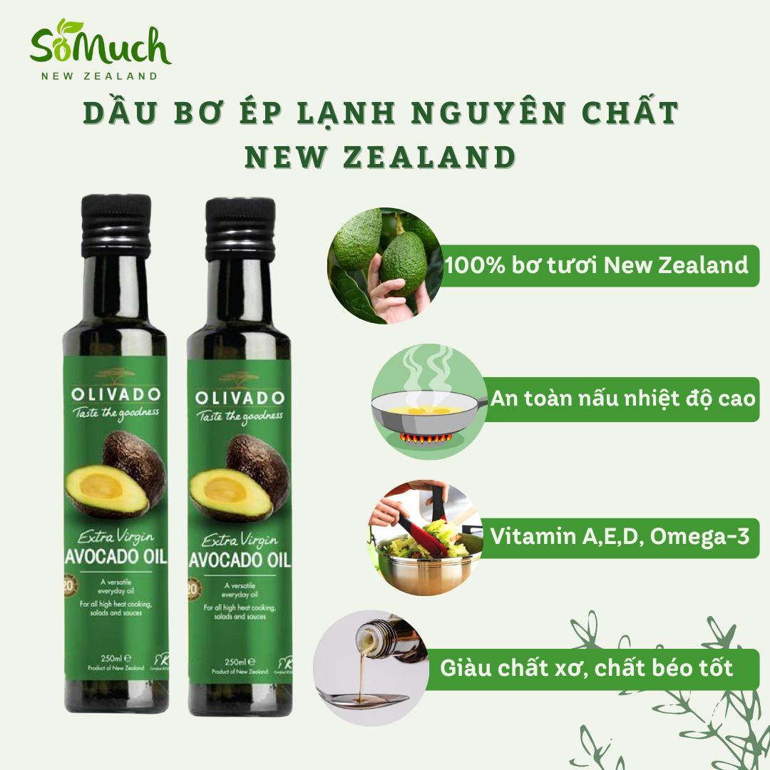 Dầu bơ ép lạnh siêu dưỡng chất extra virgin. combo 2 chai. hiệu olivado