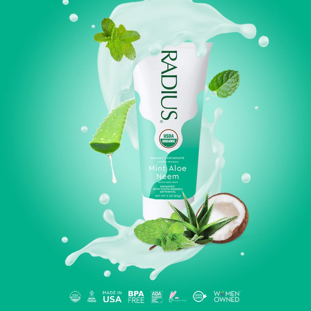 Kem đánh răng hữu cơ vị bạc hà lô hội radius organic mint aloe neem toothpaste 85g - kem đánh răng radius - organicley