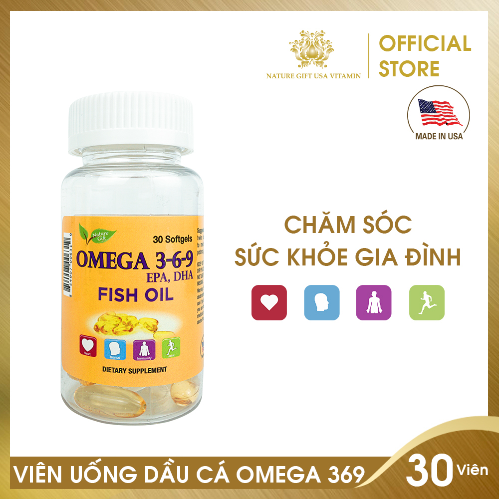 [HCM]Viên Uống Dầu Cá Omega 369 của Mỹ Tốt Cho Tim Mạch Bổ Mắt và Não - Nature Gift USA (30 viên)