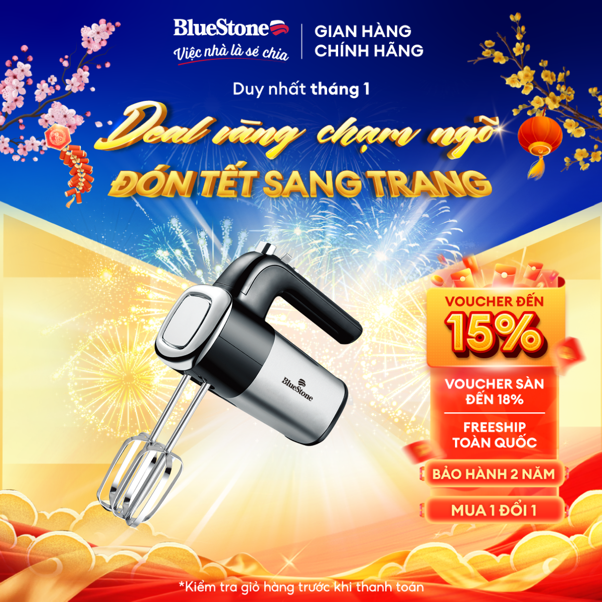 Máy Đánh Trứng BlueStone HMB-6338 (400W) -  5 mức tốc độ phù hợp với nhiều loại thực phẩm - Chất liệu thân máy bằng thép không gỉ - Bảo hành 2 năm - Hàng chính hãng