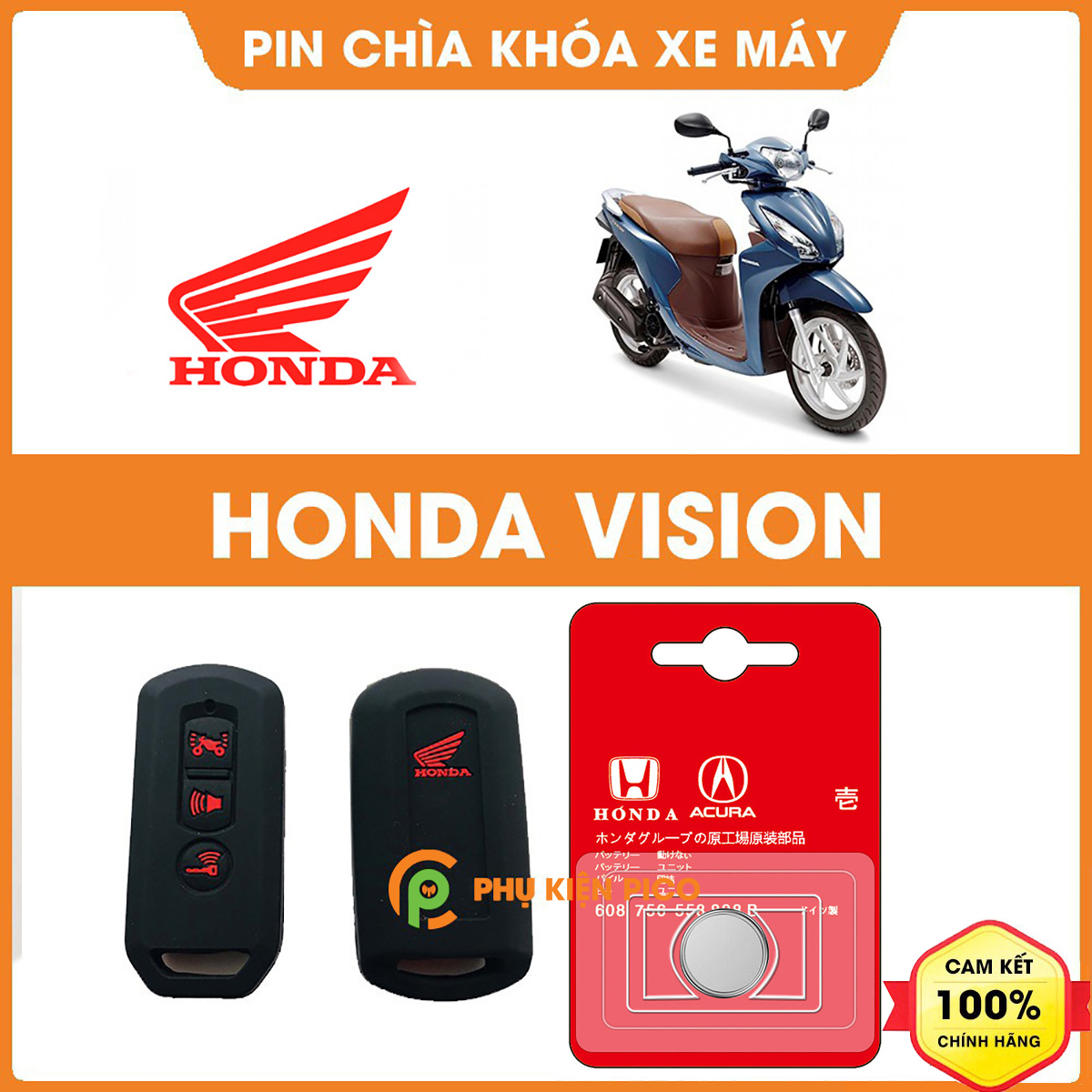 Pin chìa khóa xe máy Honda Vision chính hãng Honda sản xuất tại Indonesia 3V Panasonic