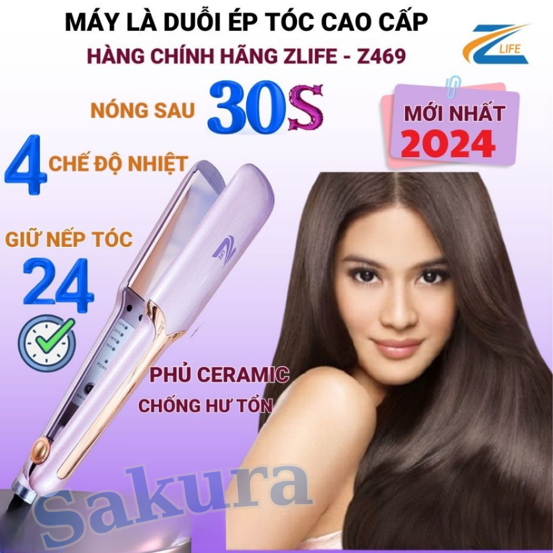 Máy ép tóc duỗi tóc cao cấp Zlife 469, máy là kẹp làm thẳng tóc chính hãng, kéo thẳng tóc