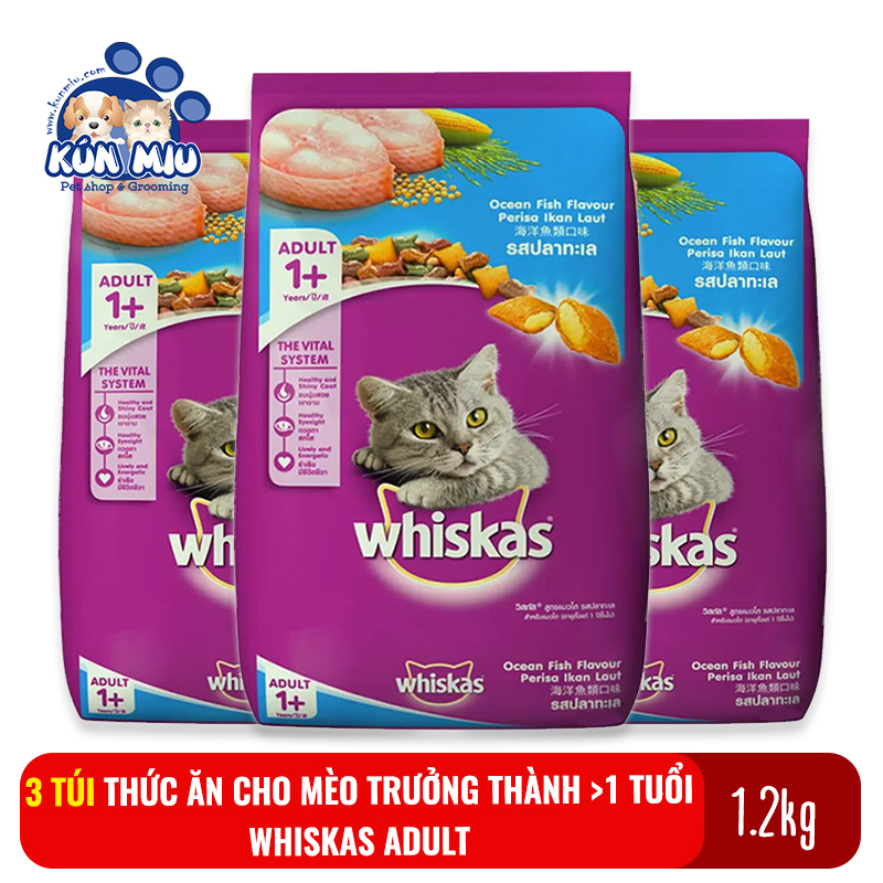 Combo 3 Gói Thức Ăn Cho Mèo Trưởng Thành Trên 1 Tuổi Whiskas Adult Túi