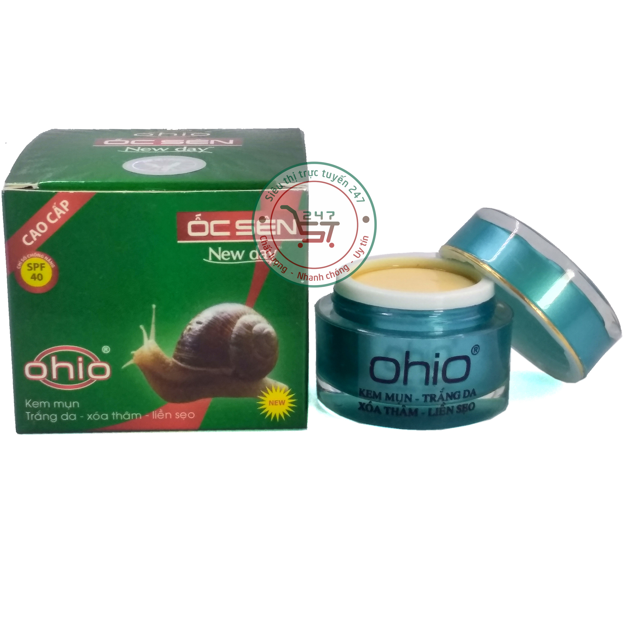 Kem Mụn dưỡng Trắng da mặt Xóa thâm Dị ứng Liền sẹo Ohio Ốc sên newday 18g (Xanh lá)