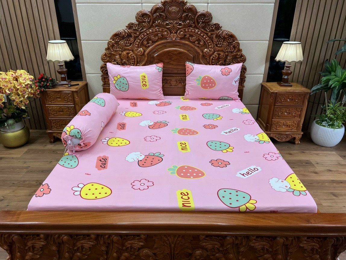 Bộ drap ga thun Hàn quốc mẫu dâu tây