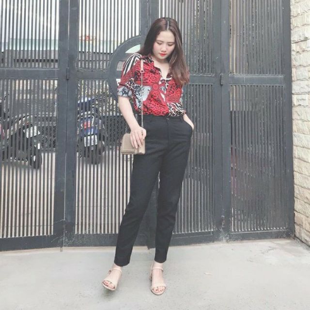 Quần baggy nữ vải tuyết mưa cạp khóa gấu bằng