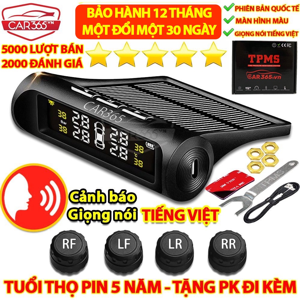 Cảm biến áp suất lốp ô tô van ngoài CHÍNH HÃNG CAR365 màn hình màu gắn