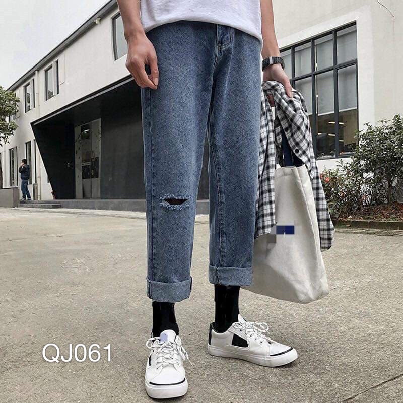 Qj061 - quần jean nam wash rách xanh đậm
