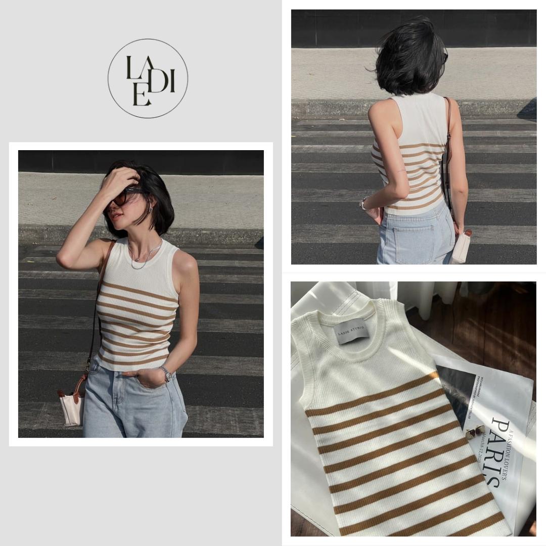 Áo len dệt ba lỗ hoạ tiết kẻ sọc, AO54, Ladie Studio