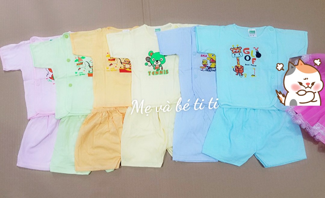 Combo 5 bộ đồ ngắn tay màu Bosini cho bé sơ sinh