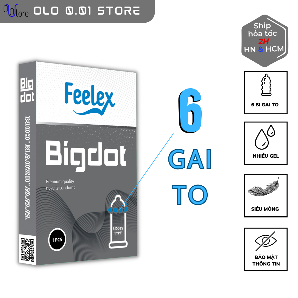 Bao cao su gai lớn Bigdot tăng hưng phấn khoái cảm khi yêu, loại 3 gai, 6 gai, hộp 1bcs