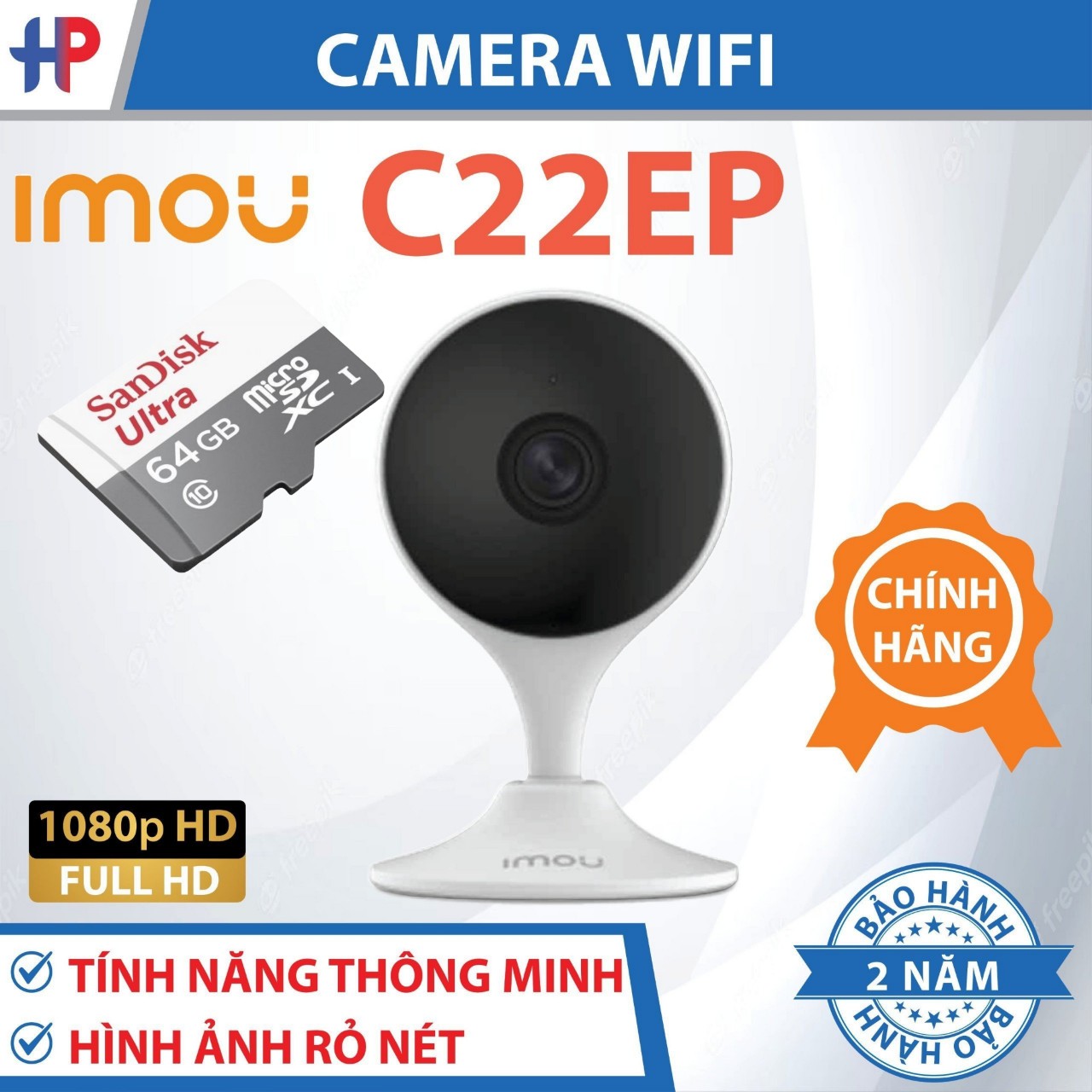[Tặng Kèm Thẻ 64GB] Camera Wifi Imou C22EP 2MP Trong Nhà - Nhỏ Gọn  -Âm Thanh Báo Động-Hàng Chính Hãng